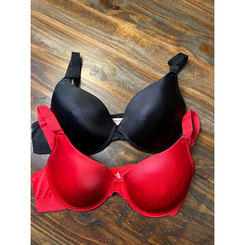 Juicy Couture 2 Pack Logo Strap Underwire T-Shirt Bras Black Red 36C 4936-65 Y2K